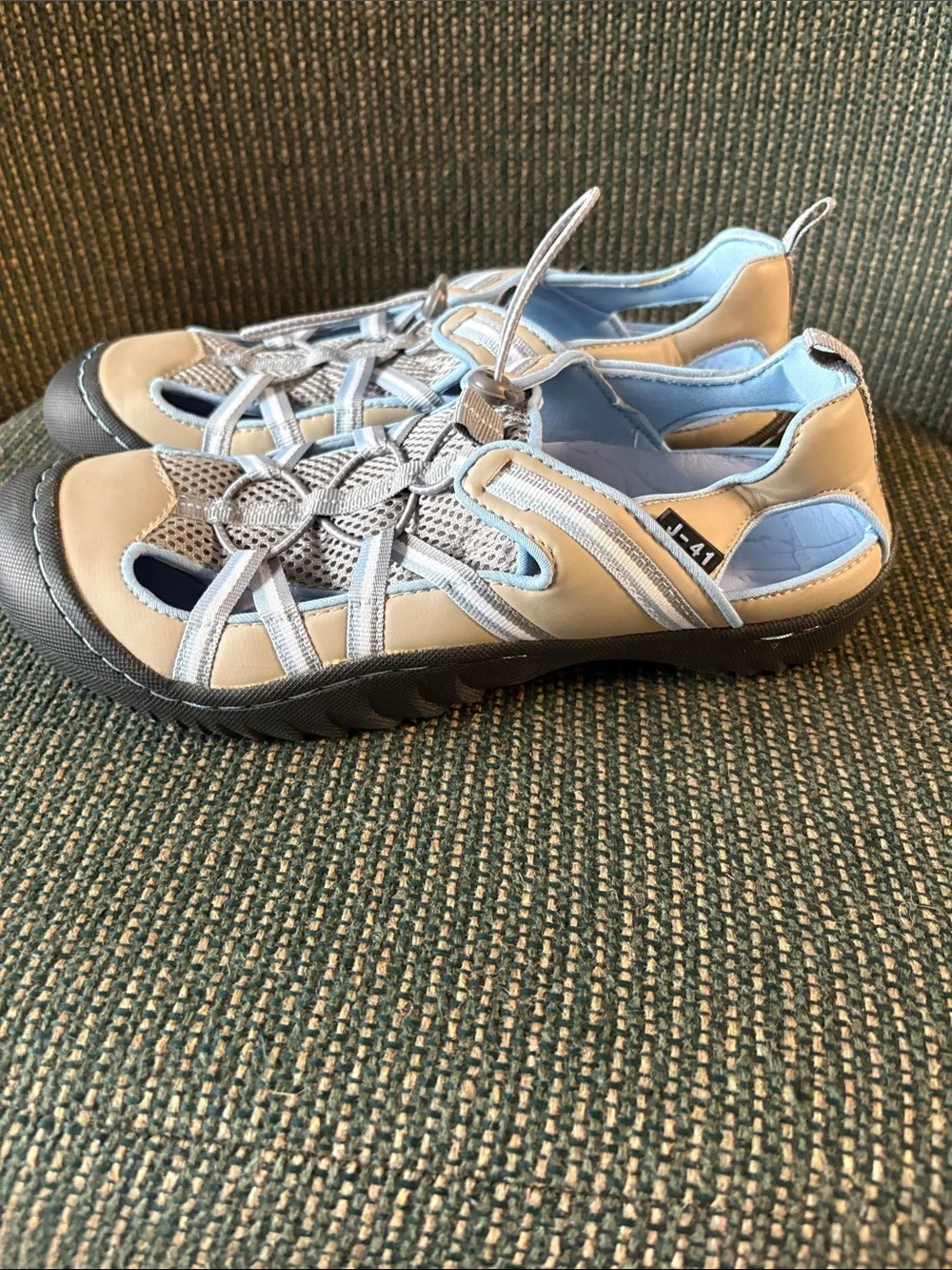 J-41 Women's Light Blue and Beige Outdoor Bungee Sandals